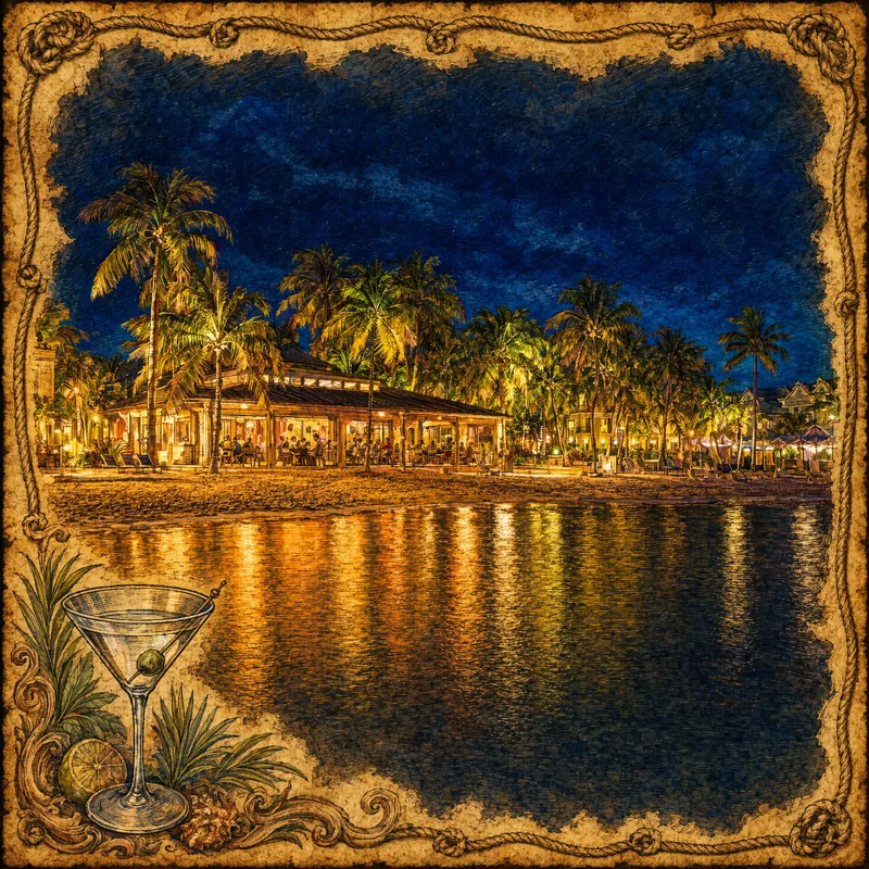 Waterfront restaurant nightscape — dining and local flavor in the Florida Keys