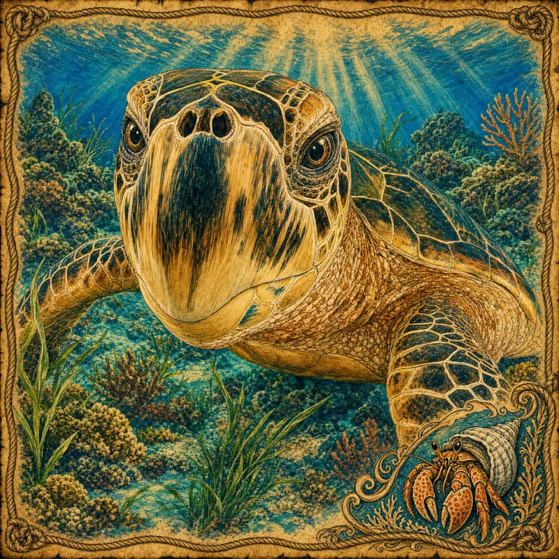 Sea turtle swimming through the coral reef of the Florida Keys